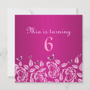 Elegant Pink Butterfly Kid's Birthday Invitation