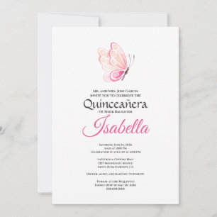 Elegant Pink Butterfly Quinceanera 15th Birthday Invitation