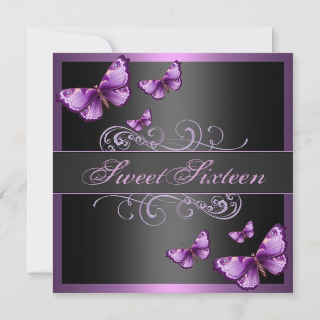 Elegant Pink Butterfly Sweet16 Birthday Invite (Front)