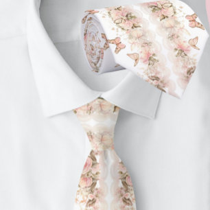 Elegant Pink Butterfly White Wedding Tie