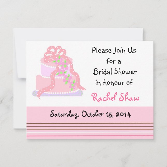 Elegant Pink Cake Bridal Shower Invitation (Front)