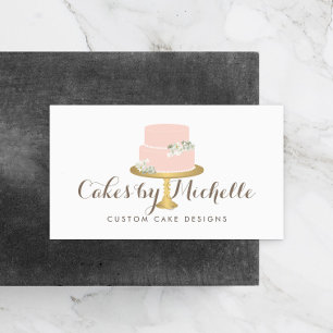 Elegant Pink Cake with Florals Cake Decorating Business Card