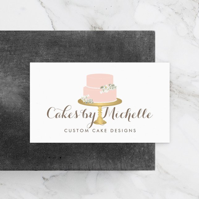 Elegant Pink Cake with Florals Cake Decorating Business Card (Creator Uploaded)