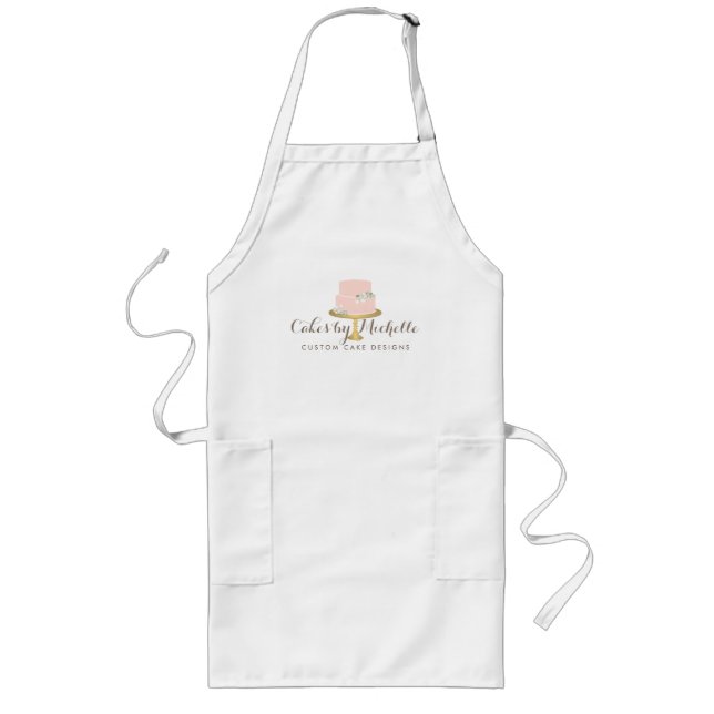 Elegant Pink Cake with Florals Cake Decorating Long Apron (Front)
