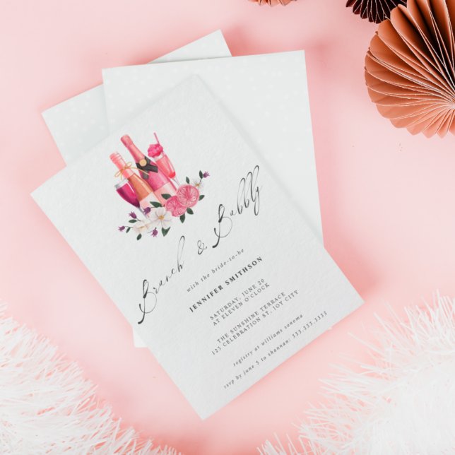 Elegant Pink Calligraphy Brunch Bubbly Bridal Invitation (Creator Uploaded)