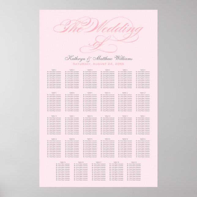 Elegant Pink Calligraphy Wedding Seating Chart (Front)