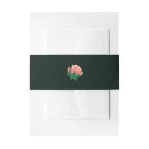 Elegant Pink Camellia on Green Invitation Belly Band