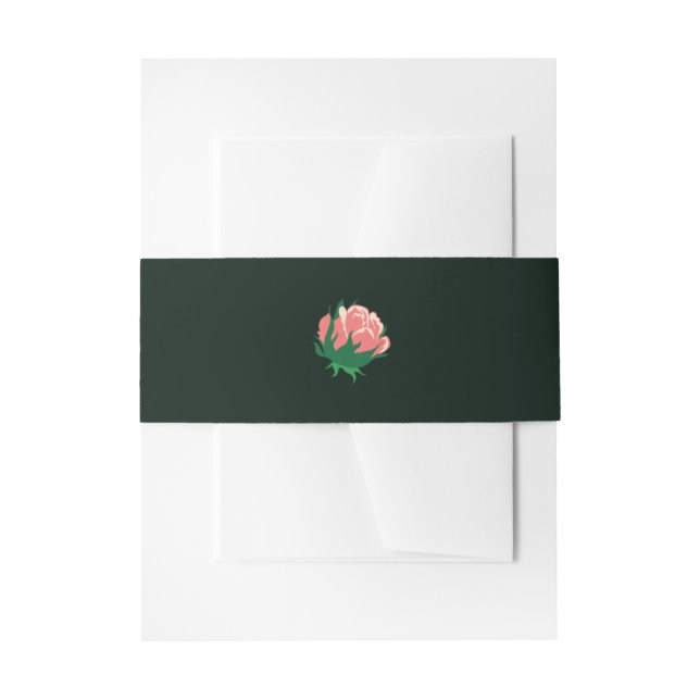 Elegant Pink Camellia on Green Invitation Belly Band (Front Example)