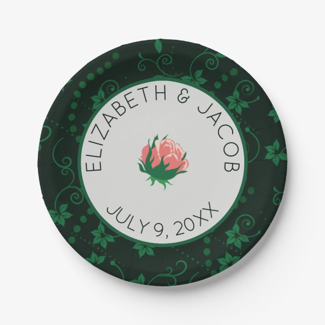 Elegant Pink Camellia Wedding Paper Plate (Front)