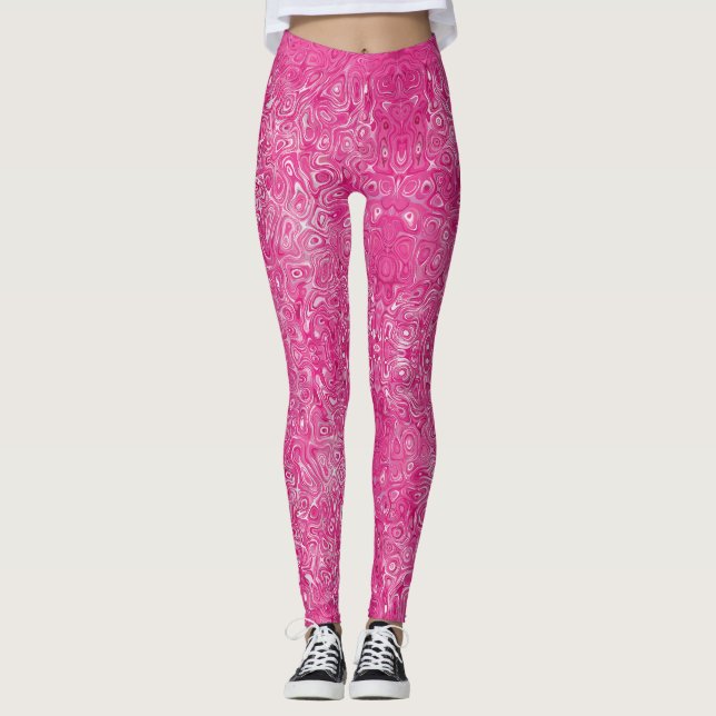 Elegant pink candy marble texture abstract modern leggings (Front)