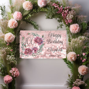 Elegant Pink Carnations 100th Birthday Party  Banner
