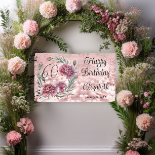 Elegant Pink Carnations 60th Birthday Party  Banner