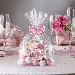 Elegant Pink Carnations 90th Birthday Party  Classic Round Sticker