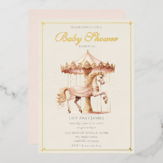 Elegant Pink Carousel Horse Vintage Baby Shower