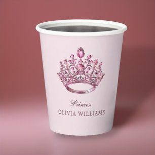 Elegant Pink Carriage Princess Crown Birthday  Paper Cups