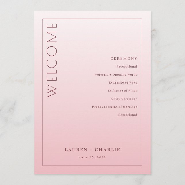 Elegant Pink Ceremony Schedule Programme (Front)