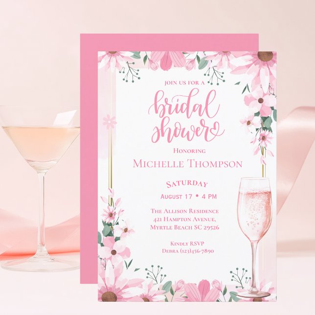 Elegant Pink Champagne Floral Bridal Shower Invitation (Creator Uploaded)
