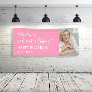 Elegant Pink Cheers Another Year Birthday Photo Banner