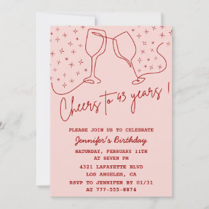 Elegant Pink Cheers Champagne 43rd birthday Invitation