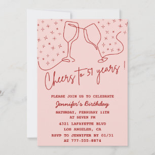 Elegant Pink Cheers Champagne 51st birthday Invitation