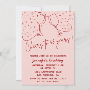 Elegant Pink Cheers Champagne 68th birthday Invitation