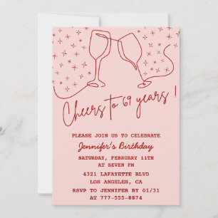 Elegant Pink Cheers Champagne 69th birthday Invitation