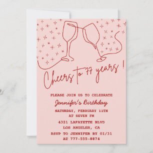 Elegant Pink Cheers Champagne 77th birthday Invita Invitation
