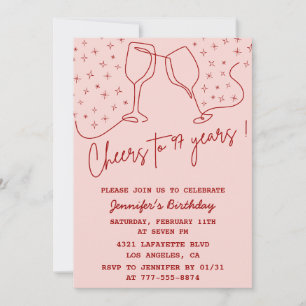 Elegant Pink Cheers Champagne 97th birthday Invitation