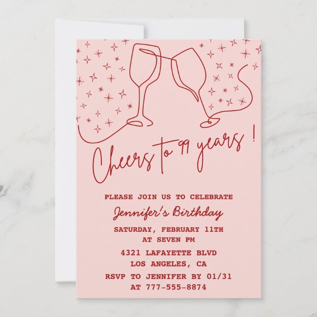 Elegant Pink Cheers Champagne 99th birthday Invitation (Front)