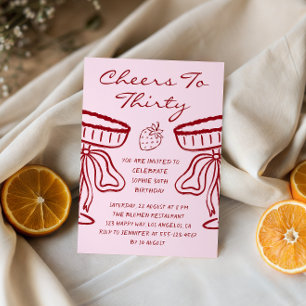 Elegant Pink “Cheers to Thirty” Vintage Birthday   Invitation