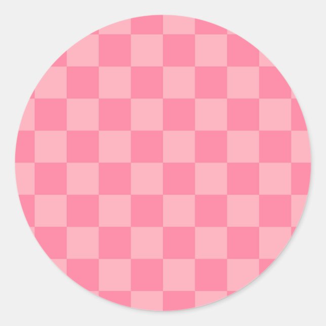 Elegant Pink Chequerboard Classic Round Sticker (Front)