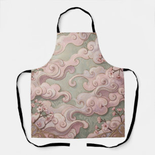 Elegant Pink Cherry Blossom Art Nouveau Swirls Apron