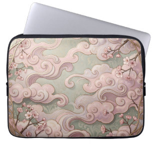 Elegant Pink Cherry Blossom Art Nouveau Swirls Laptop Sleeve
