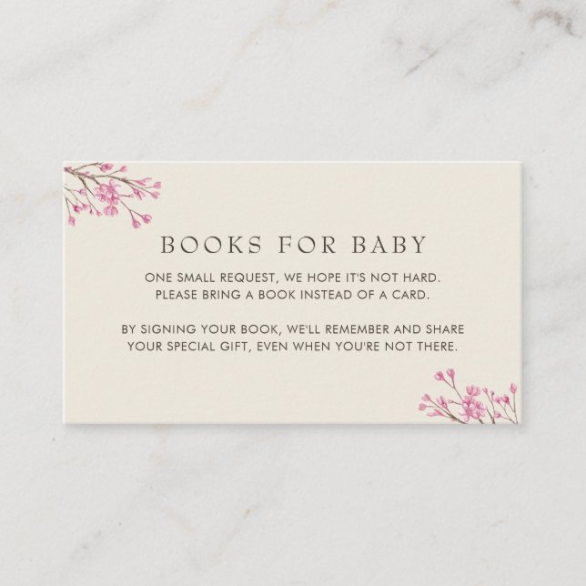 Elegant Pink Cherry Blossom Books for Baby Enclosure Card (Front)