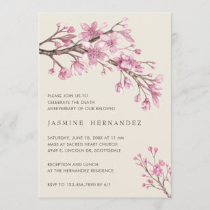 Elegant Pink Cherry Blossom Death Anniversary Invitation