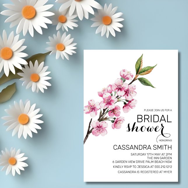 Elegant Pink Cherry Blossom Floral Bridal Shower  Invitation (Creator Uploaded)