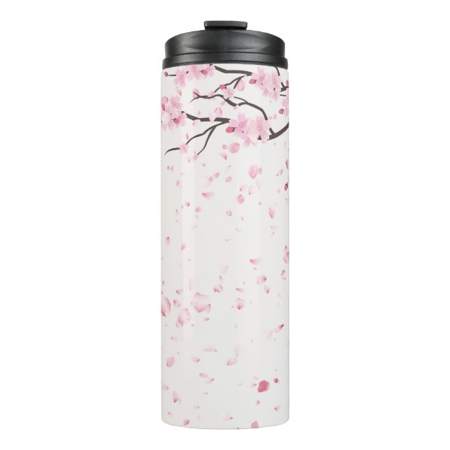 Elegant Pink Cherry Blossom Floral Pattern Thermal Tumbler (Front)