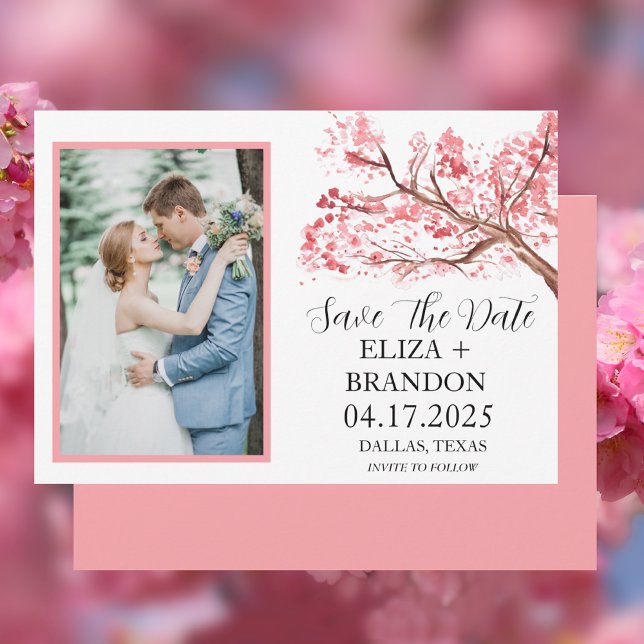 Elegant Pink Cherry Blossom Floral Photo   Save The Date (Creator Uploaded)