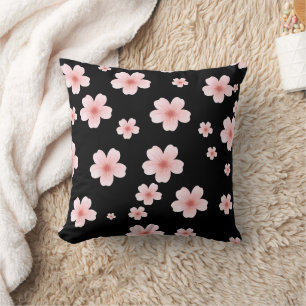 Elegant Pink Cherry Blossom Floral Throw Pillow
