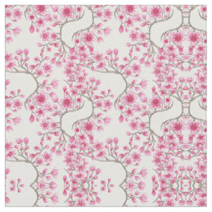 Elegant Pink Cherry Blossom Floral Watercolor Fabric