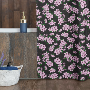 Elegant pink cherry blossom floral watercolor shower curtain