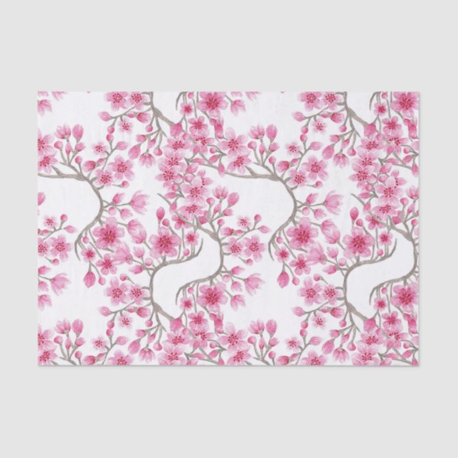 Elegant Pink Cherry Blossom Floral Watercolor Tissue Paper (Front)
