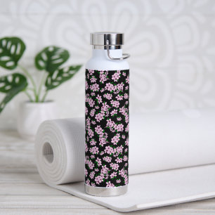 Elegant pink cherry blossom floral watercolor water bottle