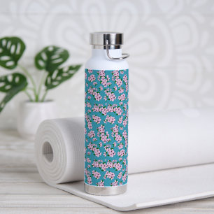 Elegant pink cherry blossom floral watercolor water bottle