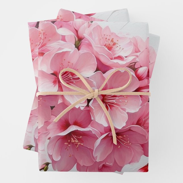 Elegant Pink Cherry Blossom Flowers Wrapping Paper Sheet (In situ)