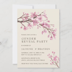 Elegant Pink Cherry Blossom Gender Reveal Invitation