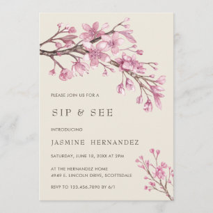 Elegant Pink Cherry Blossom Girl Sip and See Invitation