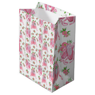 Elegant Pink Cherry Blossom Pattern   Watercolor  Medium Gift Bag
