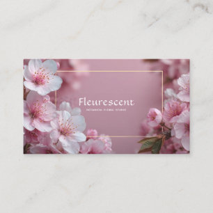 Elegant Pink Cherry Blossom Soft Floral Gold Frame Business Card