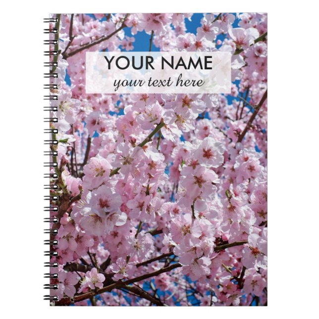 elegant pink cherry blossom tree photograph spiral notebook (Front)